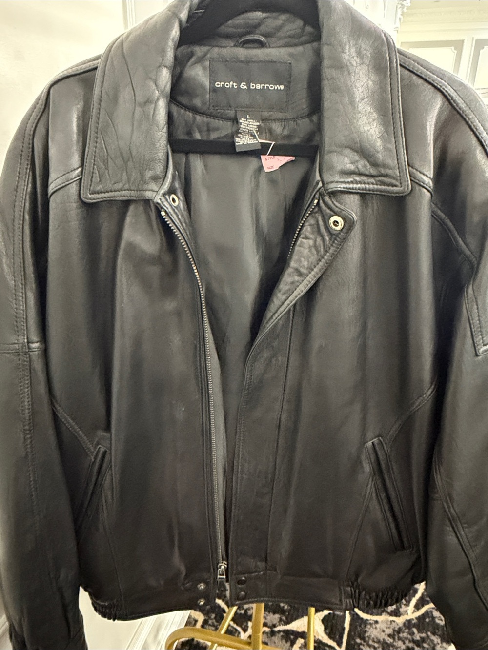 croft & barrow Black Leather Bomber Jacket